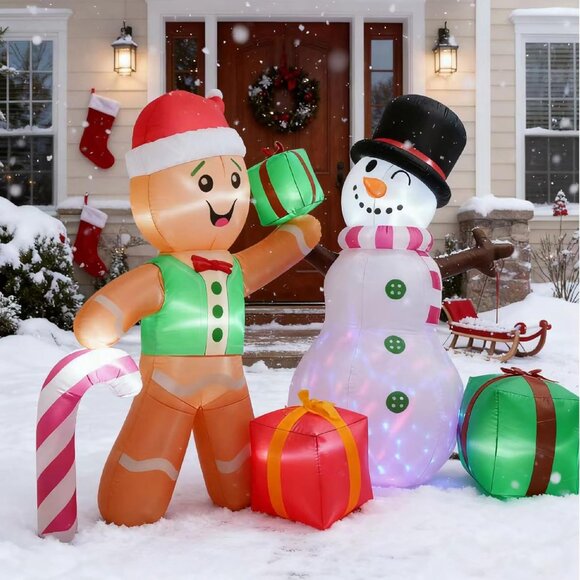 🆕6FT Christmas Inflatable Gingerbread Snowman Gift Box Outdoor Decoration - Picture 5 of 8
